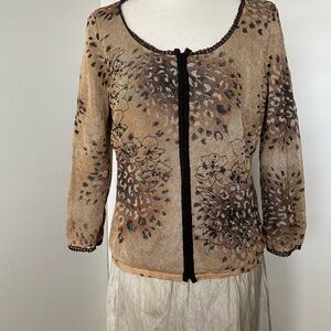 Dana Buchman Tan Floral Embroidered Blouse